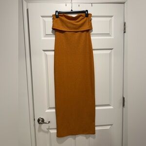 SHEIN Orange Sparkly Strapless Maxi Dress Size Small, Worn Once